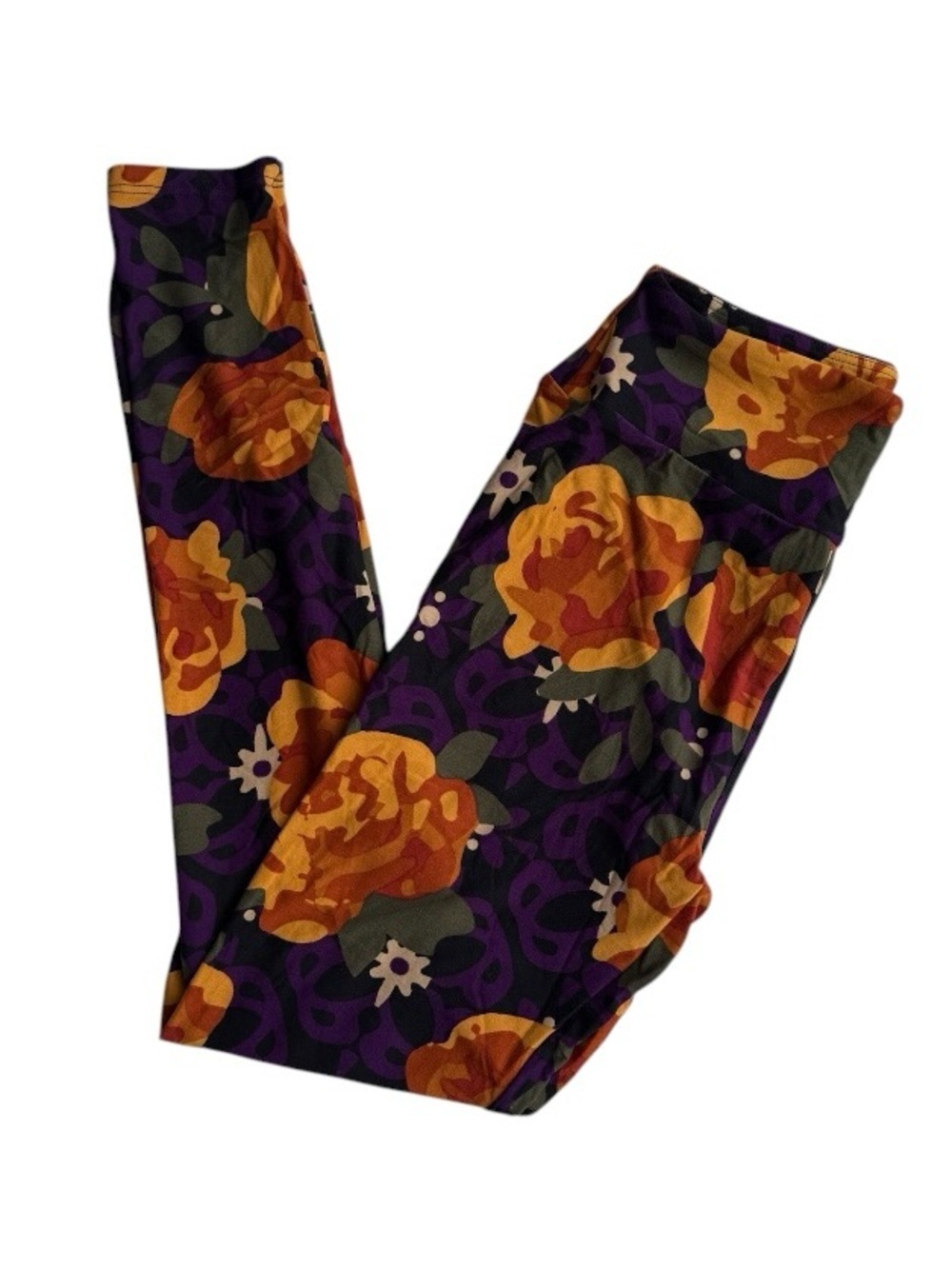 LuLaRoe OS floral leggings with vibrant orange blooms. Brand New!